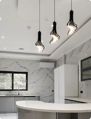 Lighting installation within a bright interior space