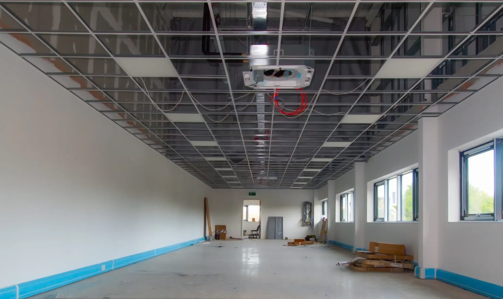 Commercial interior with electrical installation work